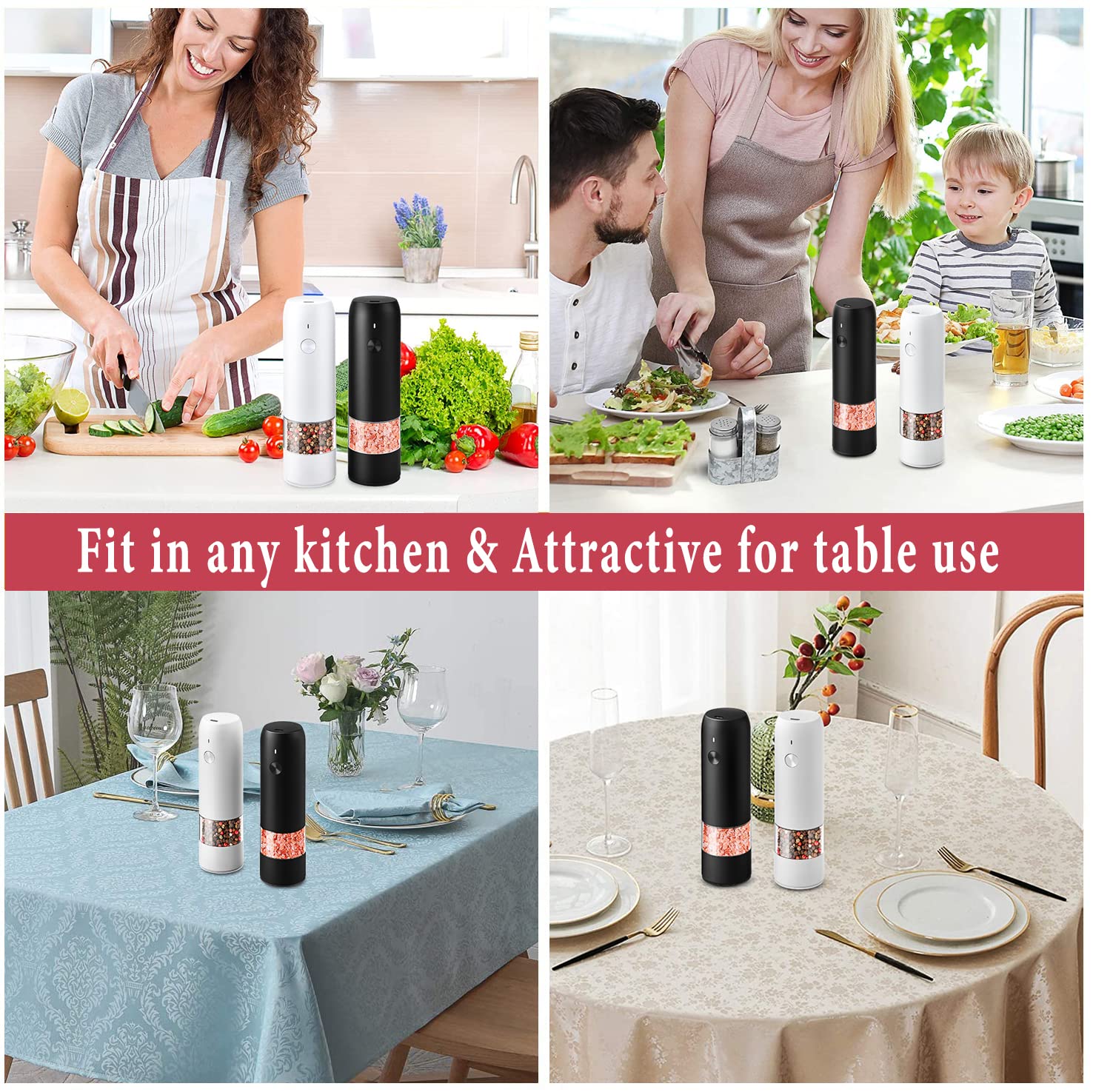 Rechargeable Electric Salt & Pepper Grinder Set with LED Light